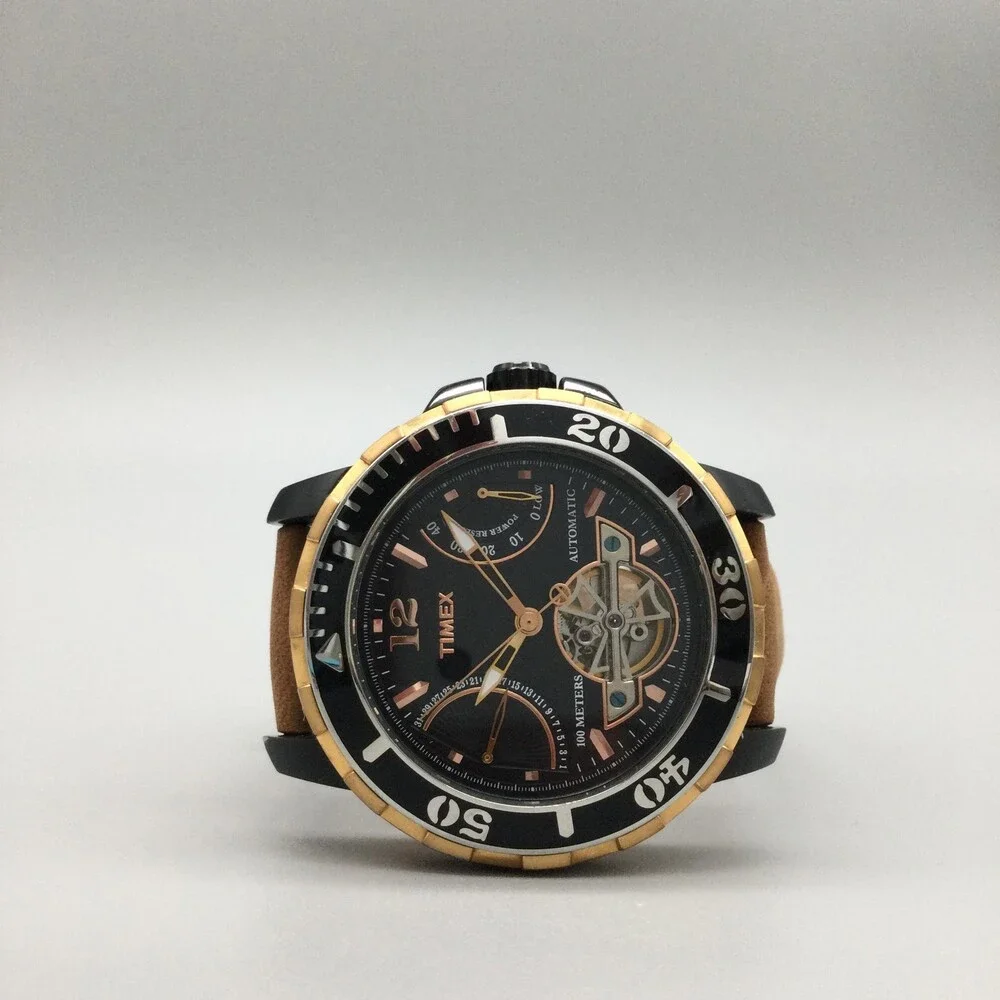 Timex Mens Watch 45mm Power Reserve Fly Leather Automatic 100m Diver Skeleton